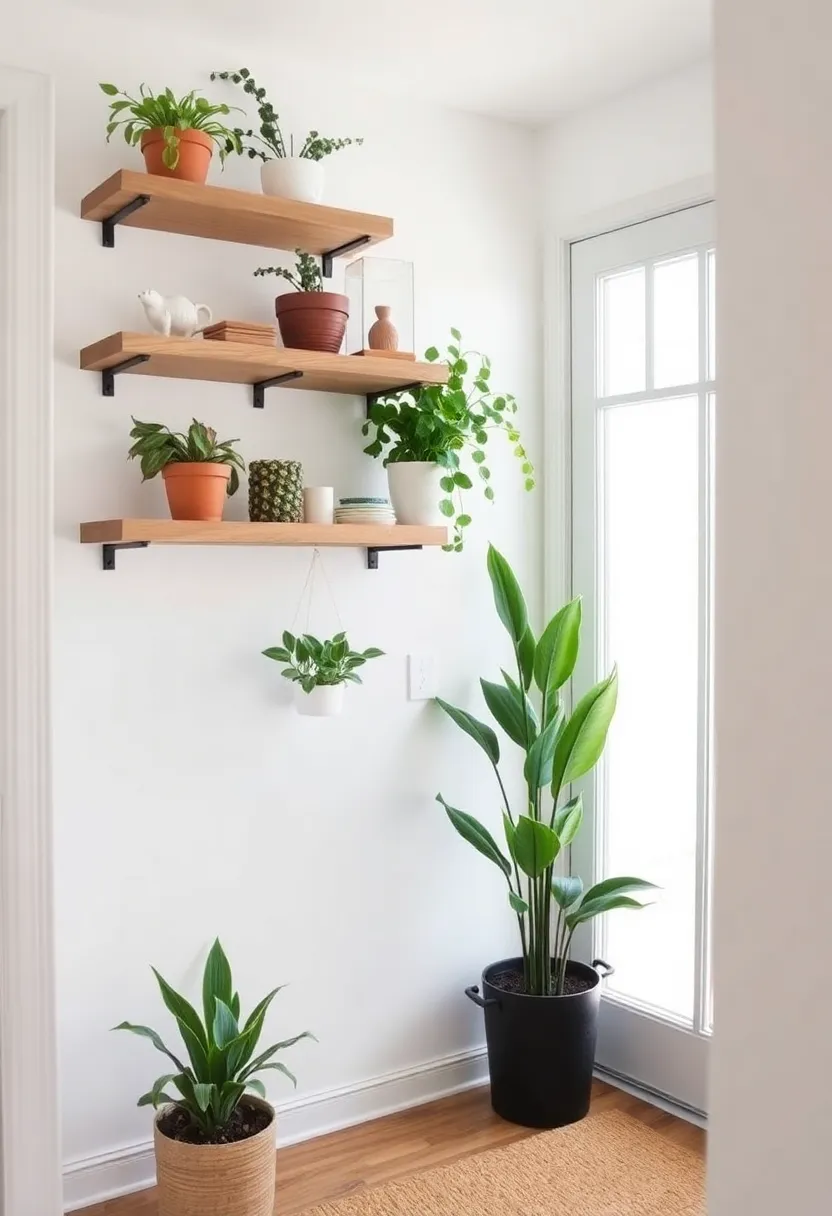 30+ Welcoming Living Room Entryway Ideas That Impress - 4. Floating Shelves