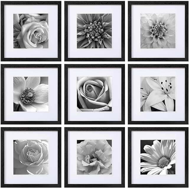 eletecpro 12x12 Picture Frames Set of 9 with Mat for 8x8 Photos or witho...