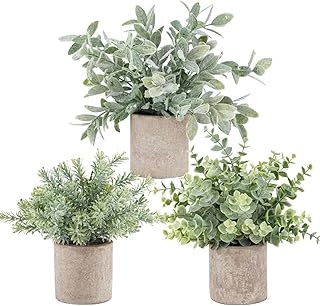 Der Rose 3 Pack Mini Potted Fake Plants Artificial Plastic Eucalyptus Pl...