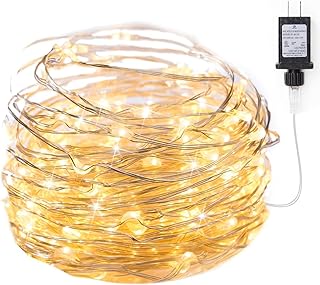 Minetom Fairy Lights Plug in, 33Ft 100 LEDs Waterproof Silver Wire Firef...