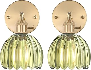 Vintage Wall Sconces Set of 2 with Cute Green Tulip Glass Lampshade 180 ...