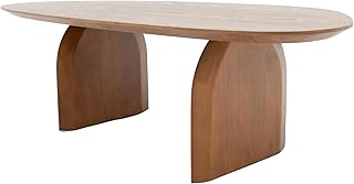 Modern Organic Shaped Coffee Table, Light Oak Wood, Curved Double Pedest...