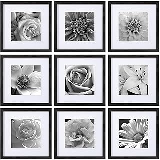 eletecpro 12x12 Picture Frames Set of 9 with Mat for 8x8 Photos or witho...