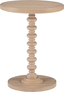 Powell Tarkin Round Natural Wood Turned Spindle Pedestal Side Accent Table