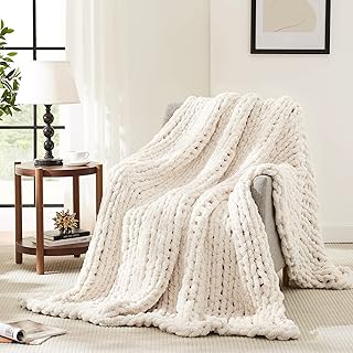 L'AGRATY Chunky Knit Blanket Throw,Soft Chenille Yarn Throw 50x60，Handma...