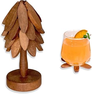 Yuoyar Coasters, Wooden Tree-Shaped Sapeli Wood Drink Coasters Set for C...