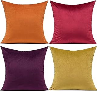 18x18 Pillow Cover Set of 4 Soft Gem Tone Velvet Decorative Pillow Cover...
