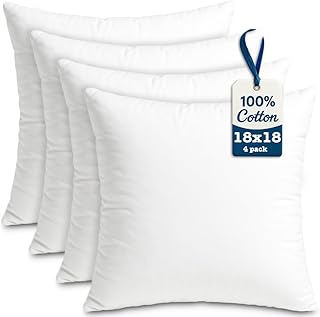Foamily Throw Pillow Inserts 100% Cotton 4 Pack 18x18 Pillow Inserts for...