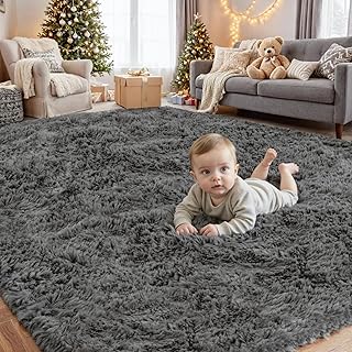 8x10 Area Rugs for Living Room: Ultra Soft Fluffy Shag Gray Rugs for Bed...