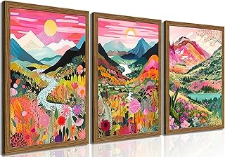 Boho Colorful Mountain Wall Art Set of 3, Abstract Watercolor Landscape ...