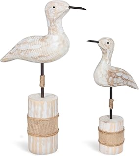 Wooden Sea Birds Statues Coastal Decor, White Seagull Statues for Nautic...