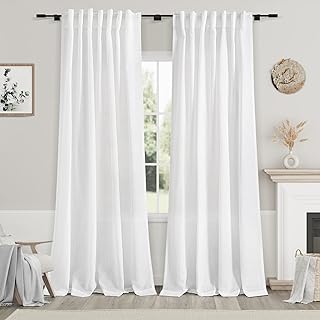 Nanspring White Linen Curtains 84 inches Long for Bedroom Back Tab Light...