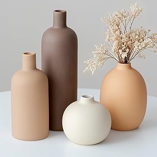Modern Ceramic Vase Set, Neutral Colors, Decorative Vases for Home Shelf...