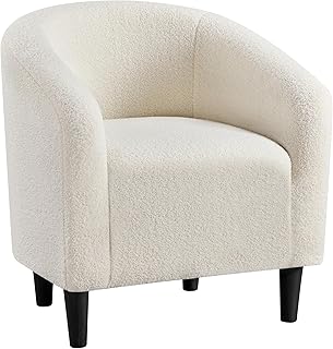 Yaheetech Accent Barrel Chair, Boucle Fabric Club Chair, Furry Sherpa El...