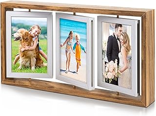 ZEEYUAN 4x6 Rotating Picture Frame Desktop Rustic 4x6in Wooden Photo Fra...