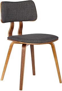 Armen Living Jaguar Dining Chair in Charcoal Fabric and Walnut Wood Fini...