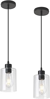 Modern Black Farmhouse Clear Glass Cylinder Pendant Light Fixture,Island...