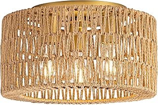 Rattan Ceiling Light Fixture, 3 Light Bohemian Modern Woven Ceiling Ligh...