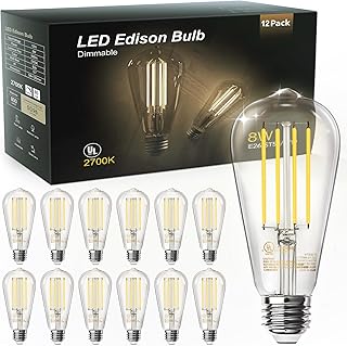 TJOY 12 Pack Vintage 8W ST58 LED Edison Light Bulbs, Dimmable, 60W Equiv...