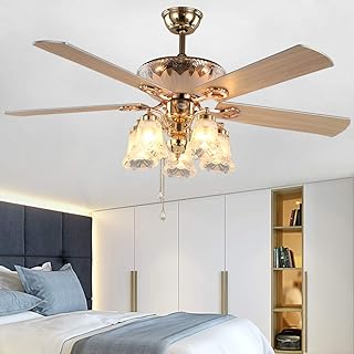 52-Inch Golden Modern Ceiling Fan with 5 Reversible Blades, Frosted Ligh...