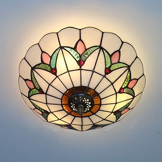 Tiffany Style Ceiling Light Vintage Stained Glass Flush Mount Ceiling Li...