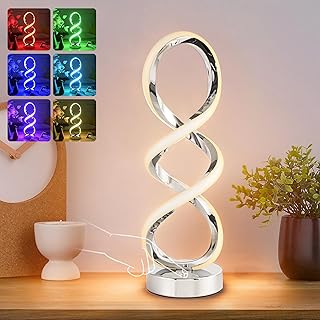 Modern Spiral RGB Table Lamp, Touch Dimmable Bedside Lamp, 7 Colors 10 L...