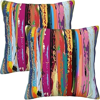 Multicolored Rainbow Abstract Throw Pillow Covers 18x18 in Set of 2, Dec...