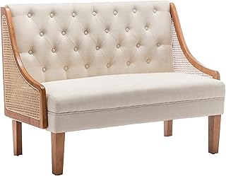 Yongqiang Modern Settee with Back Small Loveseat Sofa Rattan Upholstered...