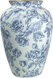Blue and White Chinoiserie vase - Vintage Ceramic vase with Antique Desi...