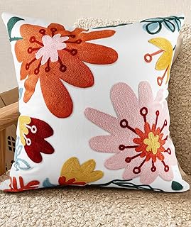 Embroidered Throw Pillow Covers - 18x18 Decorative Pillow Covers with Zi...