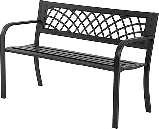 Garden Bench,Outdoor Benches,Iron Steel Frame Patio Bench with Mesh Patt...