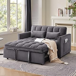 Sleeper Sofa Bed,55'' Convertible Pull Out Couch With Side Pockets,Velve...