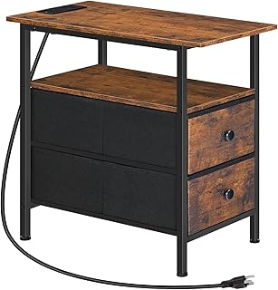 HOOBRO End Table with Charging Station, Narrow Side Table, Nightstand wi...