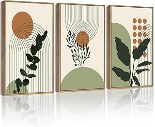 PHOPAGO Boho Plant Wall Art Green Botanical Bohemain Framed Wall Printin...