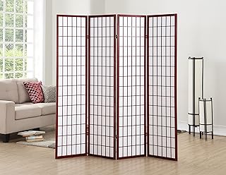 Roundhill Furniture Oriental Shoji 4 Panel Screen Room Divider, Cherry