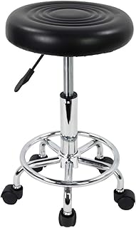 KKTONER PU Leather Modern Round Rolling Stool with Footrest Height Adjus...