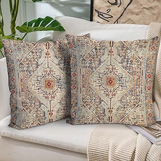 Boho Throw Pillow Covers 18x18 inch Set of 2,Bohemian Vintage Carpet Pat...