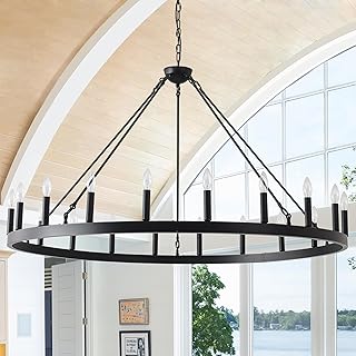 53 Inch Black Extra Large Wagon Wheel Chandelier, 20-Lights Farmhouse In...