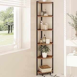 Corner Shelf Stand, Corner Bookshelf, Storage Standing Shelf Unit with M...