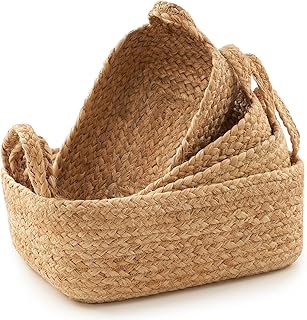 Beautiful Storage Basket Set of 4 - Natural Jute Rope Baskets for Shelve...