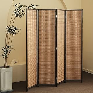 4 Panel Room Divider and Folding Screen Room Divider,Bamboo Room Divider...