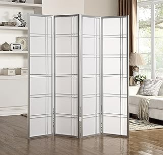 Roundhill Furniture Seto 4-Panel Room Divider Screen, Silver