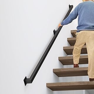 10FT Black Iron Railings for Indoor Stairs, Industrial Handrail Wall Mou...