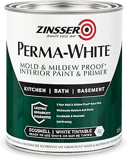 Zinsser 02774 PERMA-WHITE Mold & Mildew Proof Interior Paint, Quart, Egg...