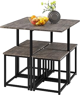 Yaheetech Industrial Dining Table Set for 4 Compact Kitchen Table and 4 ...