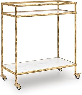 Signature Design by Ashley Plattfield Casual Antiqued 2-Tier Bar Cart wi...
