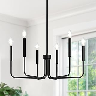 Black Chandelier, 6-Light Farmhouse Chandelier for Dining Room Lighting ...