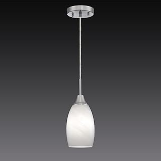 Mini Glass Pendant Light 1-Light with Handblown White Swirl Art Glass Ad...