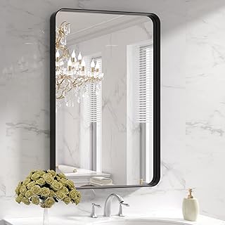 LOAAO Black Metal Framed Bathroom Mirror for Wall, 24X36 Inch Rounded Re...