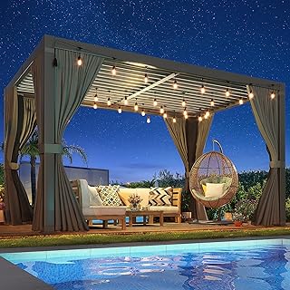 Pergola 10x12 Ft Louvered Pergola, Aluminum Outdoor Pergolas W/Adjustabl...